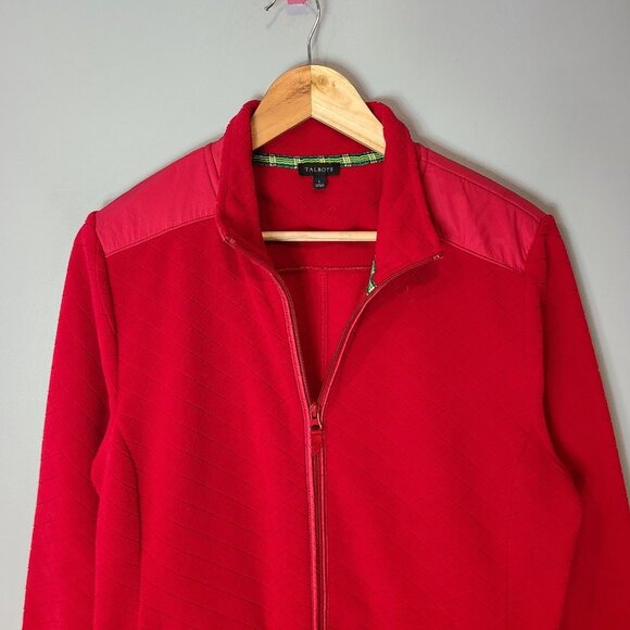 Talbots Jewel Red Quilted Jacket size Large winter holiday coat Christmas Fleece - Picture 3 of 6